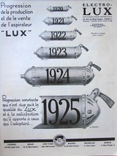 PRESS AD 1925 LUX ELECTROLUX VACUUM CLEANER PRODUCTION PROGRESSION