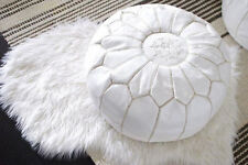Express Post NEW Luxury Moroccan Leather Ottoman Pouffe Pouf Footstool In White
