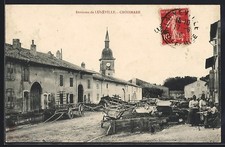 Old postcard Croismare, view of the main street with carts and inhabitants 1910 