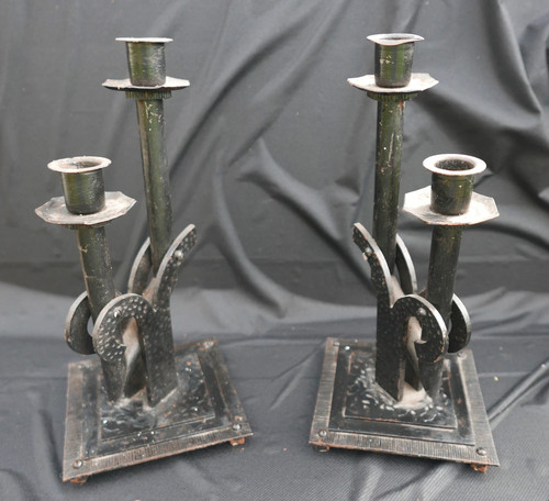 Paire bougeoirs fer - paire,
