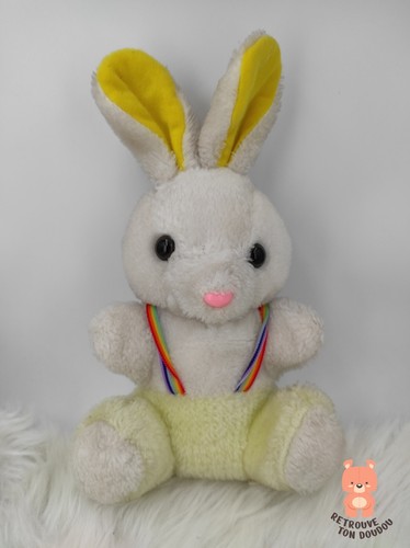 Peluche lapin blanc jaune - peluche,
