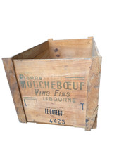 ANCIENNE CAISSE EN BOIS VIN FIN LIBOURNE MOUCHE BOEUF LE CATEAU COFFRE MALLE 59