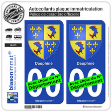 2 Stickers autocollant plaque immatriculation Auto Dauphiné Armoiries