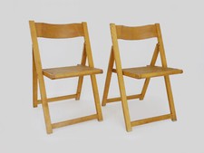 Vintage Pair of Beech & Cannage Folding Chairs. 70s Italy