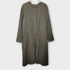 Hache Linen Long Duster Jacket IT 44 US 8 Olive Green Italy Lagenlook Minimalist