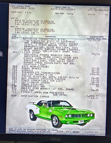 1971 plymouth barracuda mfg - ,