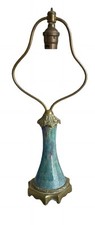Art Nouveau Flame Blue Ceramic Foot Lamp and Bronze Frame