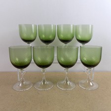 8 Nason Moretti Murano Glass Wine Goblets Green Swirl Pattern Signed 5-3/8" Tall