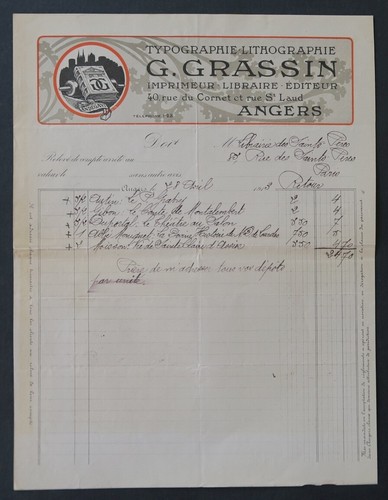 Facture 1913 imprimeur - facture,