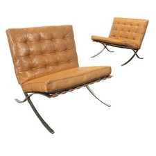 Fauteuils Vintage Style Barcelona Cuir Design Italie Années 1970 Originaux