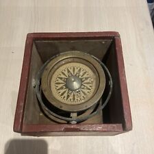 Stunning boat marine compass in wooden case. Brass