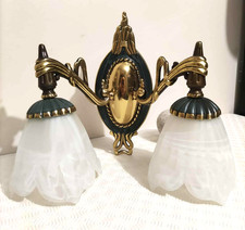 Vintage Bronze and Glass 2 Arm Lamp Wall Sconce