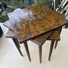 Vintage MCM Set Of 3 Faux Marble Wood Formica Nesting Stacking Tables 15x15 EUC 