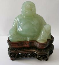 Antique Buddha circa 1900 Green Jade - Carved Wood Base Openwork Buddha Buddha