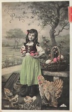 CP EASTER LITTLE GIRL BASKET EGGS COLORS CHICKENS - 7412