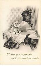 CATS #MK40168 CATS AND A DOG ON A CUSHION LOOKING FOR FRIENDS