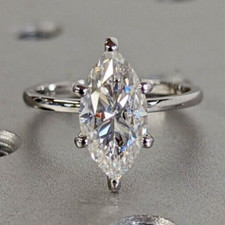 6.10 Ct Certified Marquise Cut White Treated Diamond Solitaire Ring 925 Silver !