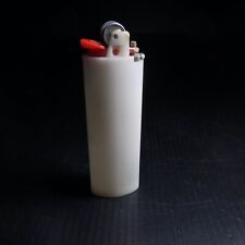 Vintage Art Deco Rechargeable Petrol BIC Lighter White Opaque Red N6754