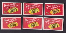 6 Antique Match Tag Czechoslovakia BN186216 Gold Bar