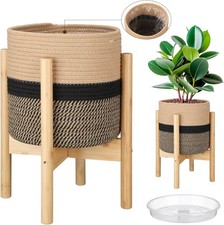 10'' Sunnychicc Indoor Plant Basket with Stand – Woven Jute Planter Pot Holder