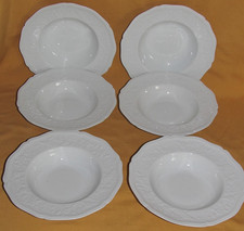 Set of 6 White Porcelain Hollow Plates Decorated Pont Aux Choux Relief