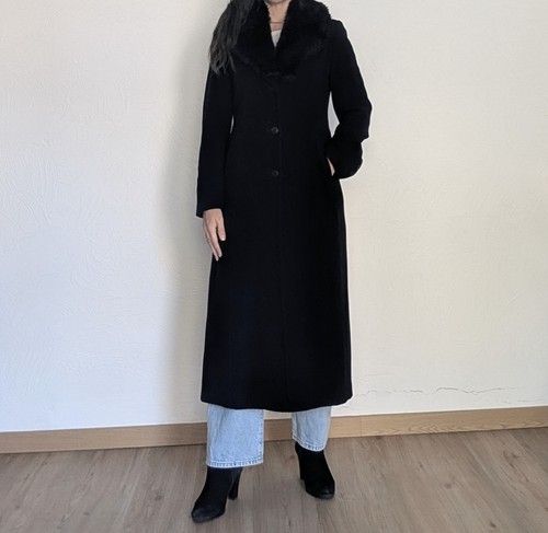 Manteau long noir drapé - manteau,