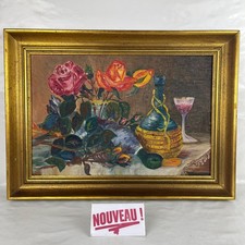 ➜OIL PAINTING Bouquet of flowers/roses with duck still life 20th century