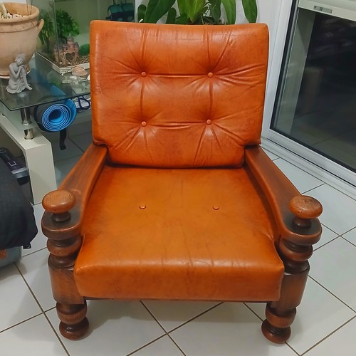 Fauteuil vintage cuir cognac - cuir, &