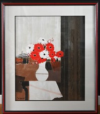 Peintre André VIGUD ”3 cyprès“. Technique Mixte. Oeuvre originale env. 1990