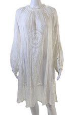 Antik Batik Womens Embroidered Long Sleeve Maxi Swimwear CoverupWhite SIze S