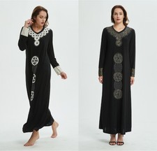 New Women Abaya Fashion Muslim Print Embroidery Full Sleeves Kaftan Party Dress