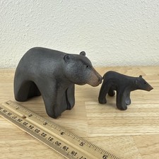 Dan & Lee Ross Studio Art Pottery Black Bear & Baby Stoneware Sculpture Figurine