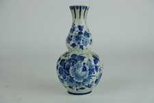 Dutch Delft vase Double Gourd Knobbel handainted flower  marked 6,8 inch Vintage