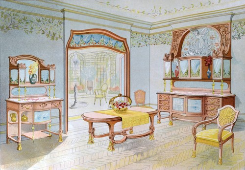 Estampe 1900 salle manger - estampe, à
