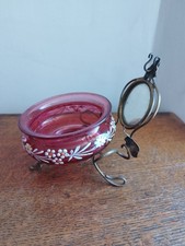 Pink Glass Fob Watch Holder With Hand Painted Flowers Ringwoman Empty Pocket