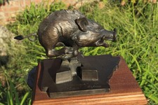 Bronze Razorback hog A, on walnut base signed  81  /  1000 "Razorback"  McGlaun