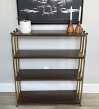Metal Etagere Woodgrain Gold Bookcase Mid Century Modern Industrial 70’s Retro
