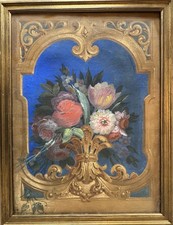 tableau ancien, Gouache Et Aquarelle Bouquet De Fleurs