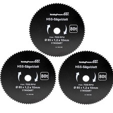 3x HSS Lames de Scie Bois Plastique Ø 85x10mm 80 Dents pour Proxxon Circulaire