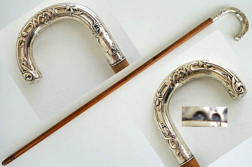 Canne pommeau crosse argent - en,