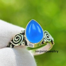 Bague cadeau en argent sterling 925 pierre précieuse calcédoine fait main tai...
