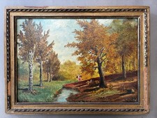 Early 20th Century Animated Landscape Antique Painting Painting 