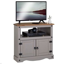 Meuble banc TV style mexicain avec 2 portes et 1 niche en pin massif gris/brun