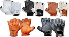 Gants Mitaine de Conduite en Cuir Noir en Crochet de Coton Blanc Pour Hommes Sty