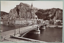 Belgique, Dinant, Citadelle et Eglise notre dame. Vintage silver print. Tira