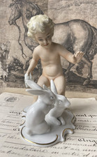 Sujet Biscuit Chérubin & ses 2 Lapins blancs Schau Bach Kunst Germany