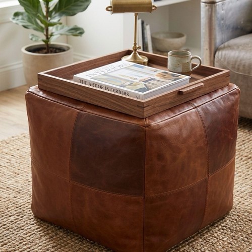 Square leather pouf - square,