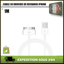 ✅ CABLE USB CHARGEUR IPHONE 3G  4 4S 30 BROCHES POUR IPOD ET IPAD BLANC 1M