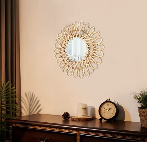 Miroir rotin bohème 40cm fait - miroir,