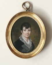 19th Century Miniature, Stunning Portrait of Young Woman, Romantic, Gilded Bronze Frame
